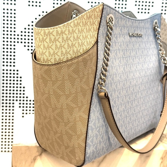 Michael Kors Jet Set LG Color-Block Signature Logo Shoulder Bag Light Sky Multi - Picture 5 of 11